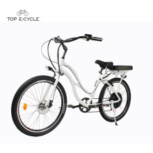 Vélos de croiseur de plage électriques en aluminium blanc pour femme/vélo ebike de croiseur de plage